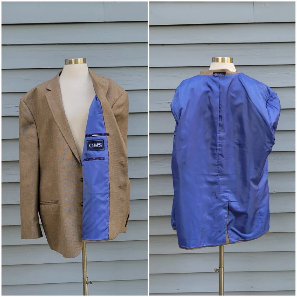Chaps Brown Black Duo Pattern Tweed With Faint Blue Stripes Suit‎ Coat Blazer